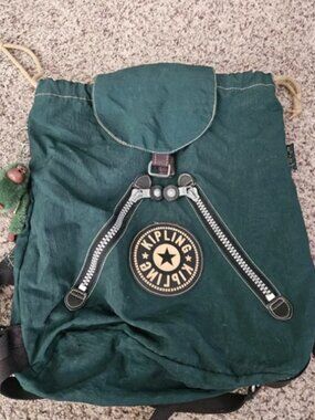 Kipling Original Flap Backpack – Green with Monkey Keychain